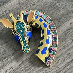 Giraffe Brooch Colorful Multi-Stone Gold Tone Zoo Animal Artsy Boho